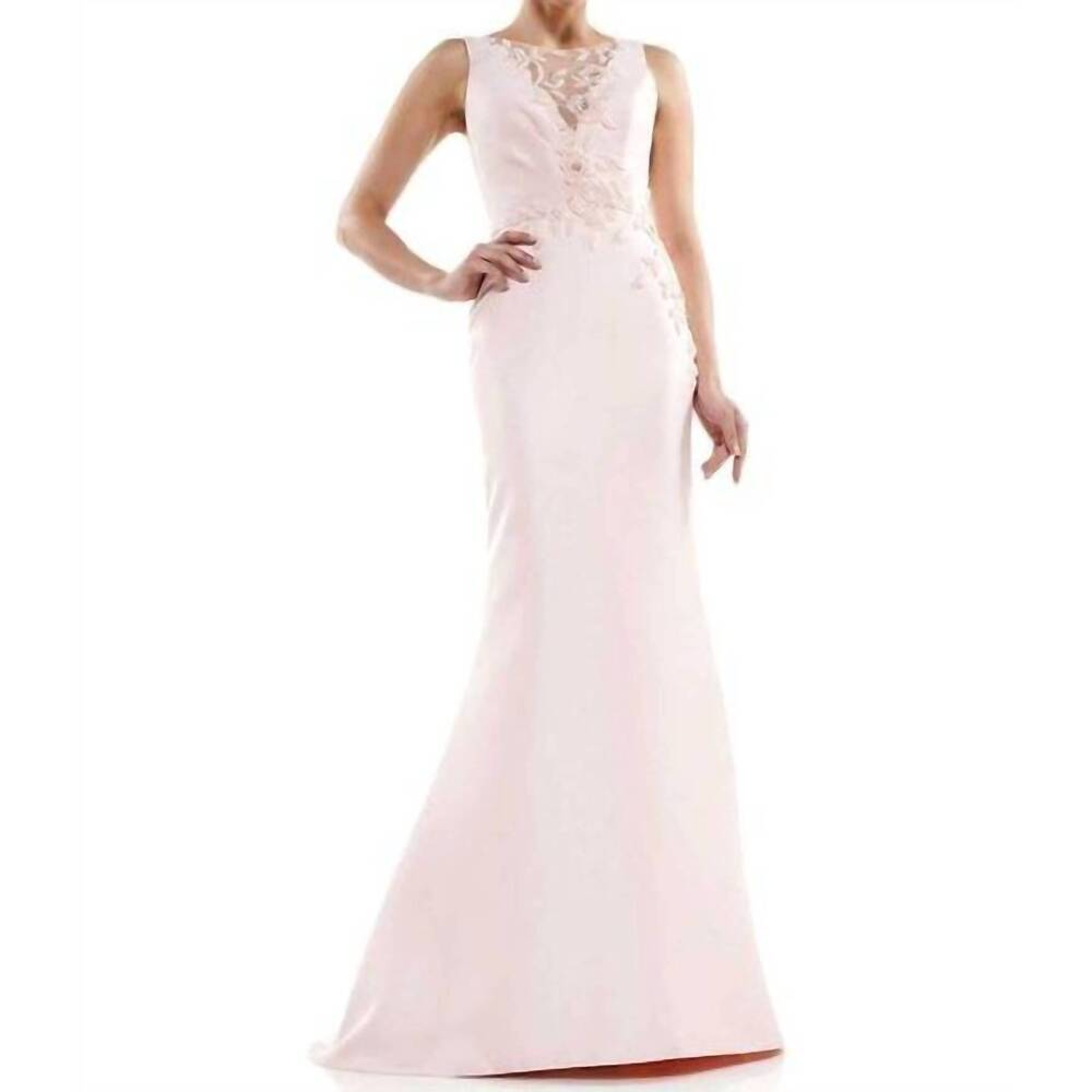 NEW COLORS DRESS beaded bodice gown in taupe